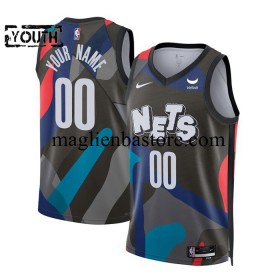 Maglia NBA Brooklyn Nets Personalizzate 2023-2024 Nike City Edition Nero Swingman - Bambino
